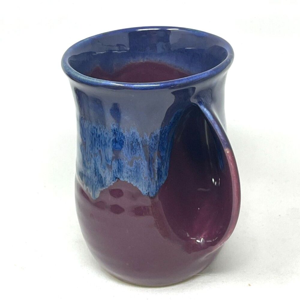 Neher Pottery Hand Warmer Coffee Cup Right Hand Handmade Signed Brown/Blue 2023.